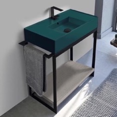 Modern  Console Vanity with Grey Oak Shelf, Green Ceramic Sink, 35 inch